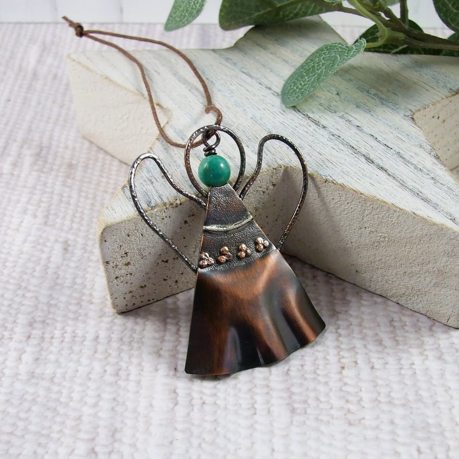 Angel Hanging Decoration. Copper with Turquoise Gemstone
