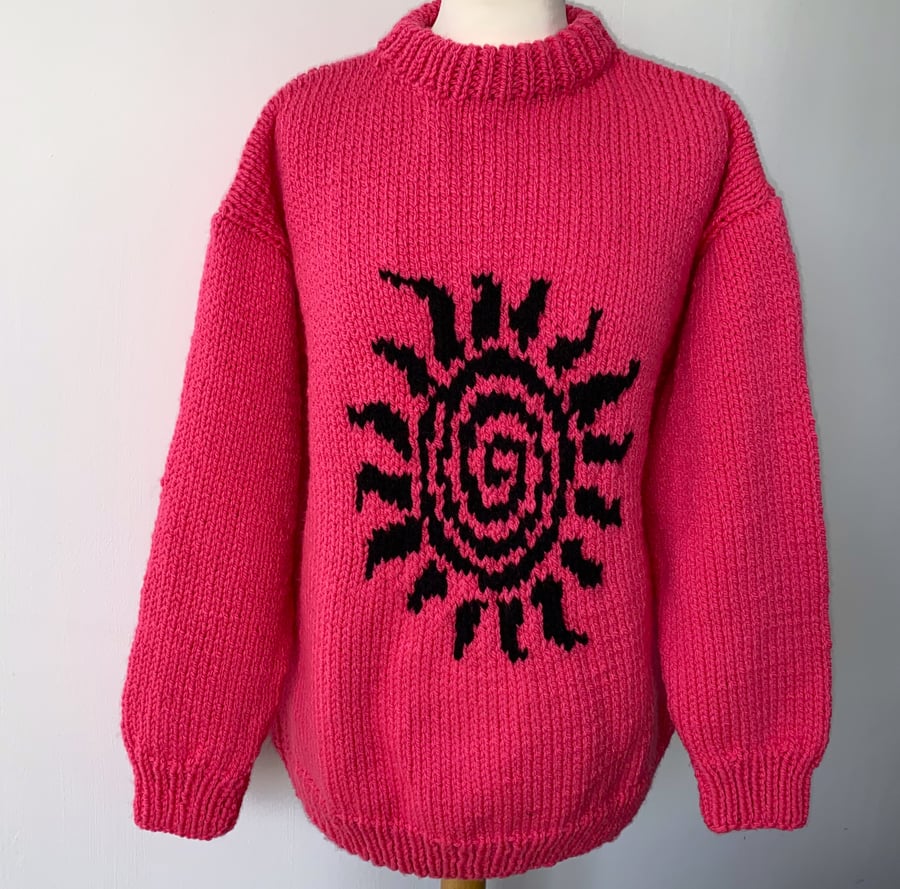 Hand Knitted Ibiza Iconic Image Lipstick Pink Sweater