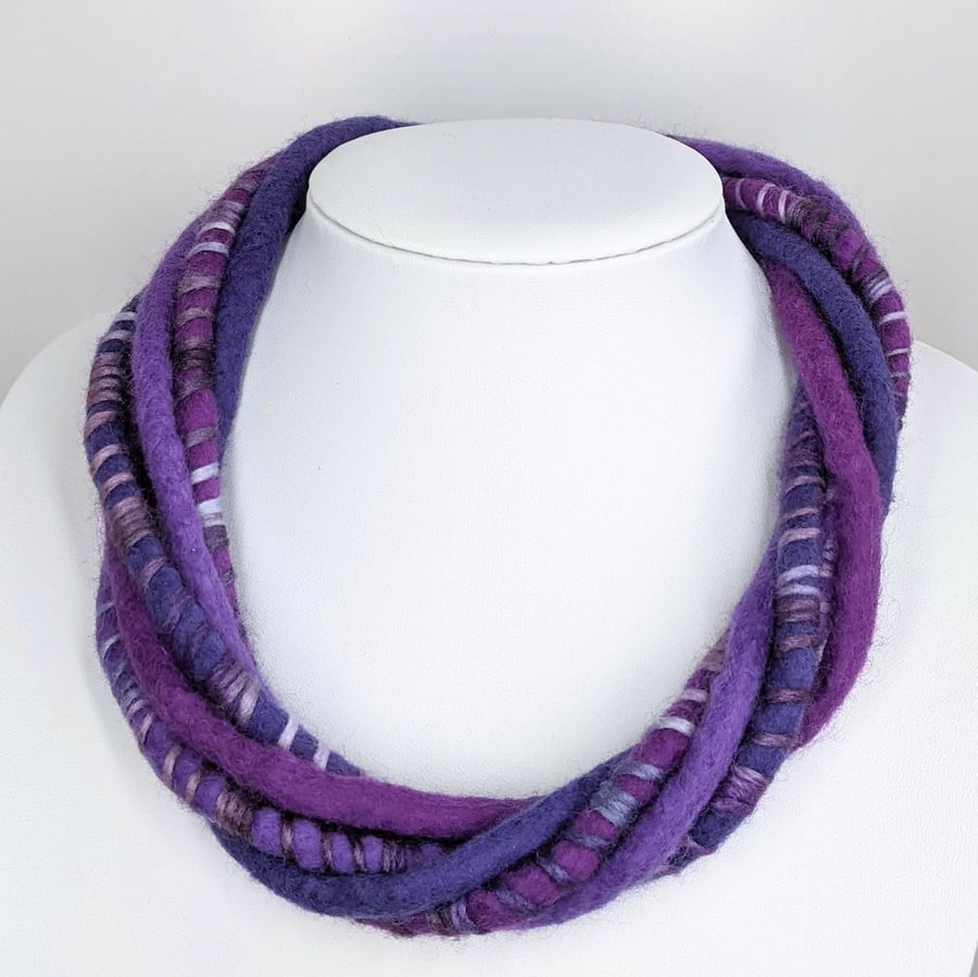 Felted necklace - purple tones