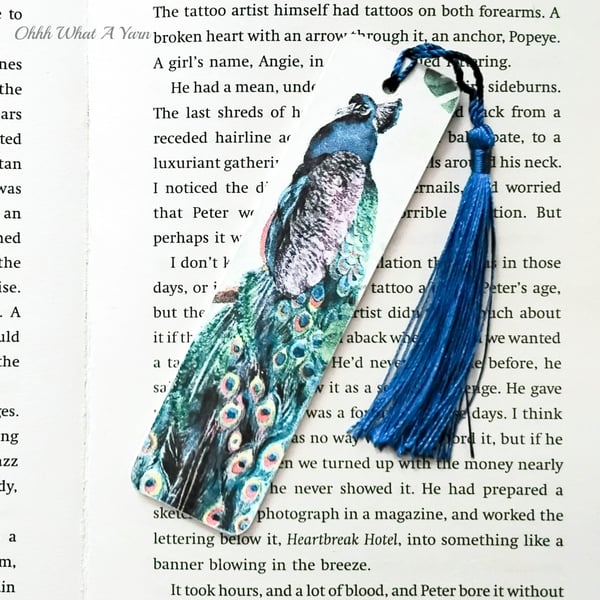 Peacock decoupage wooden bookmark.  Peacock bookmark. Wooden bookmark. 