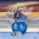 Original Coastal Painting, Acrylic, 'Evening Serenity', Coastal Flora, Sea View.