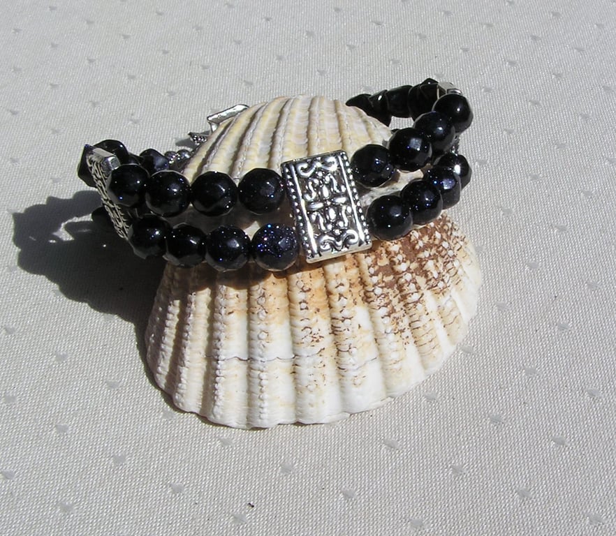 Blue Goldstone Gemstone Crystal Chakra Bracelet "Isla Blue"