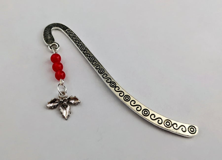 Christmas bookmark with holly charm