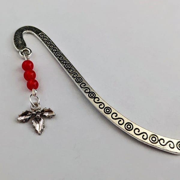 Christmas bookmark with holly charm