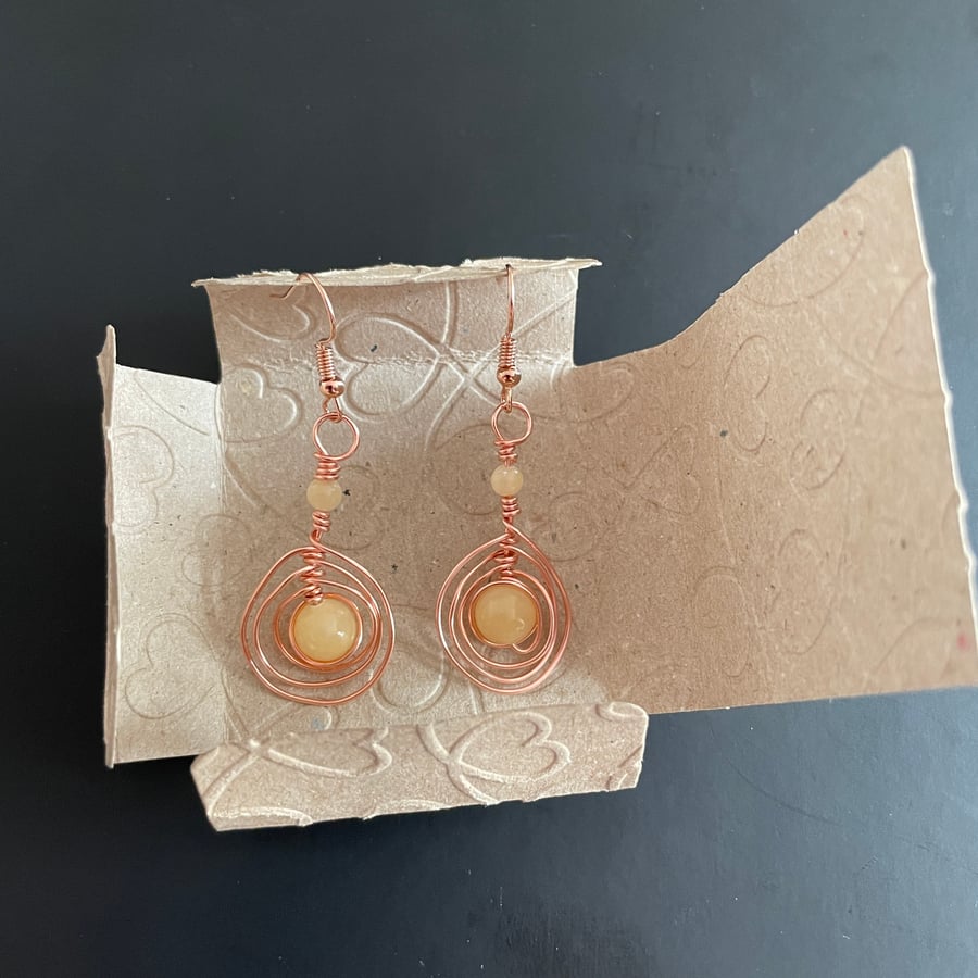 Yellow Jade Copper Earrings