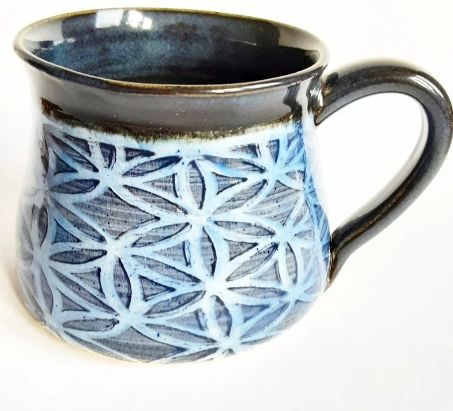 Mug - Hand Thrown Stoneware Ceramic Blue Glazed Mug 
