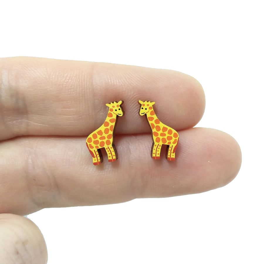 Giraffe Stud Earrings, Animal Earrings, Silver Plated or Sterling Silver Backs