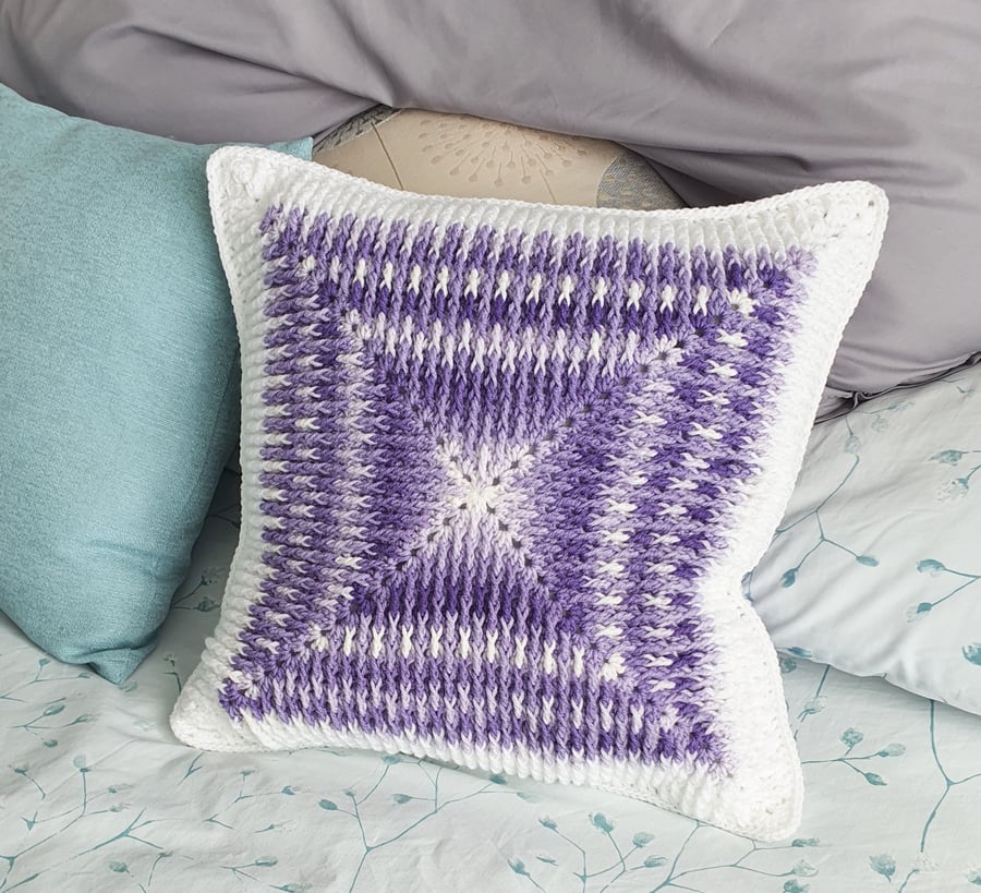 Purple tones crochet cushion