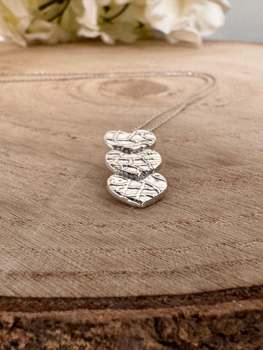 Fine Silver Stacked Heart Pendant