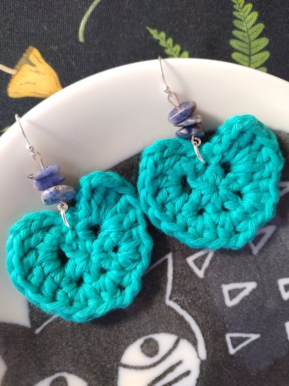 Crochet Earrings - Turquoise hearts