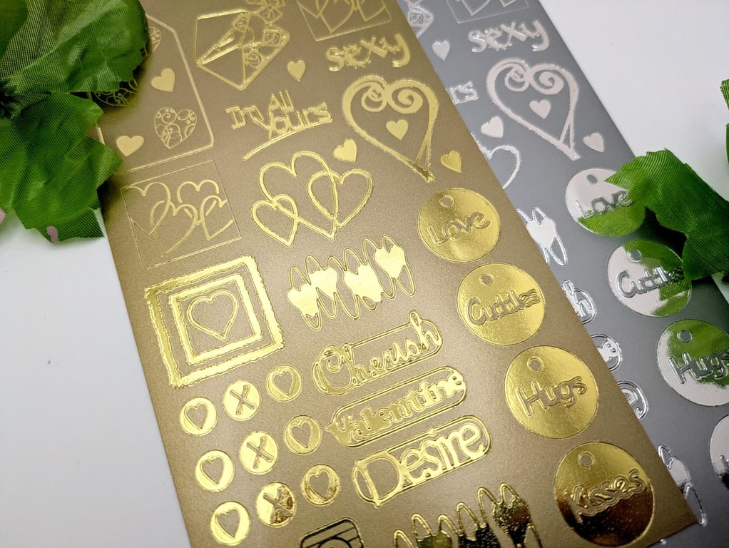 Gold and Silver Valentines Line Art Stickers - Foiled Craft Stickers