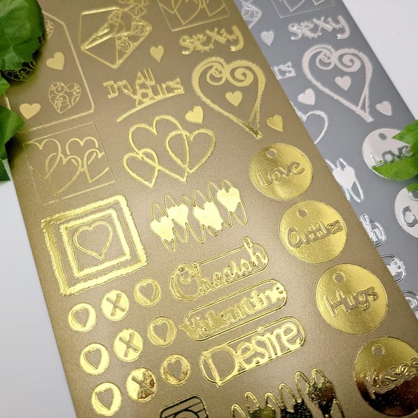 Gold and Silver Valentines Line Art Stickers - Foiled Craft Stickers