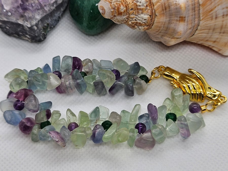 Flourite Gemstone and Czech Crystals Bracelet