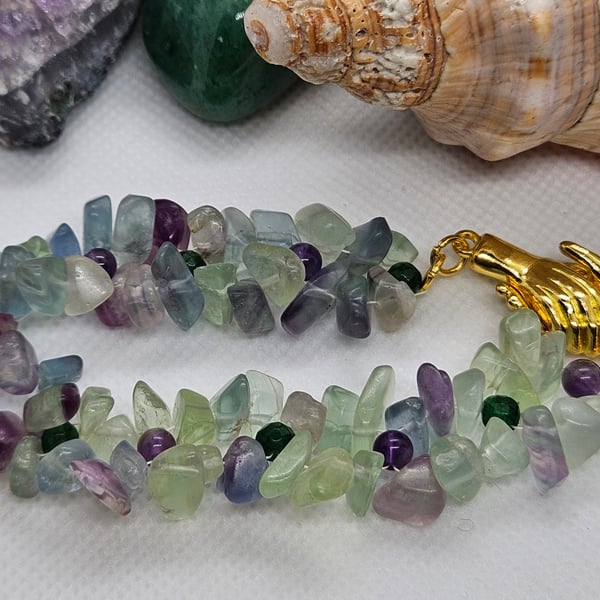 Flourite Gemstone and Czech Crystals Bracelet