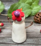 Handmade Ceramic Snowpeep with Red Purple Flowers - Image 3