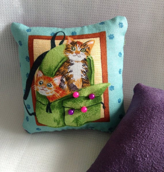 Cat in a bag pin cushion
