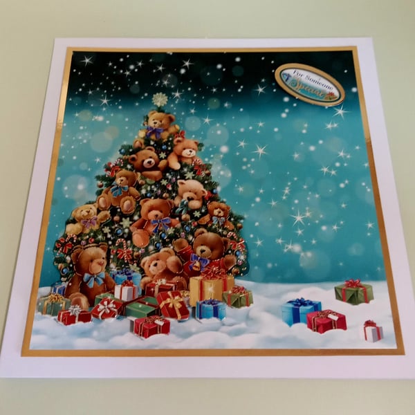 3D Decoupaged Christmas Card, Tree of Teddies
