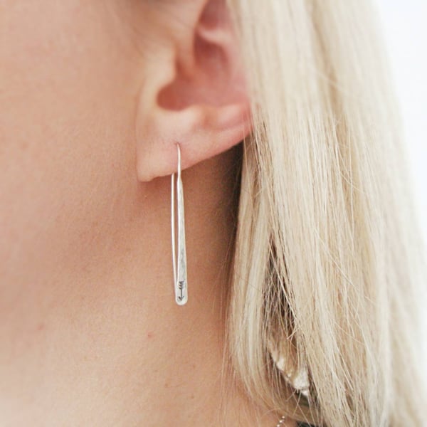 Stamped Arrow Sterling Silver Hammered Long Bar Earrings