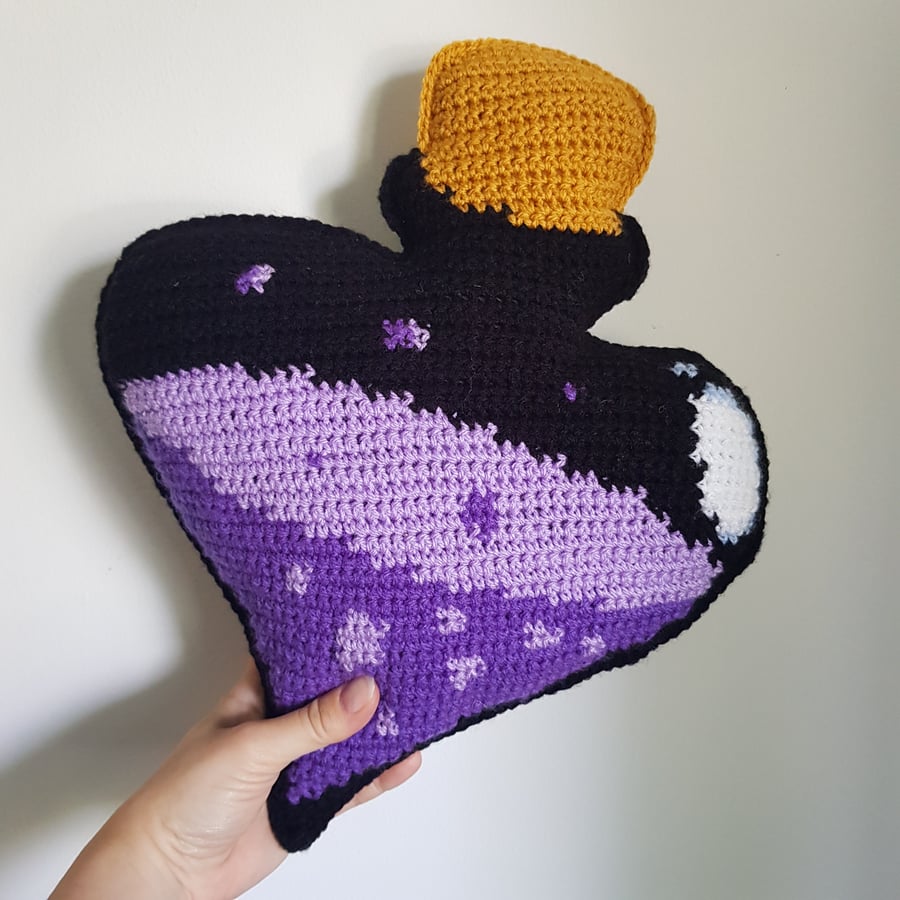 Potion Bottle Shaped Decorative Crochet Cushion 