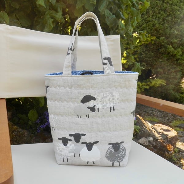 SOLD Grey sheep print bag with drawstring inner 