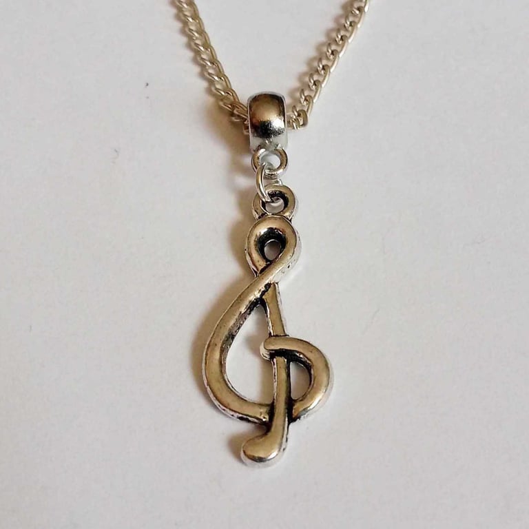 Treble Clef Music Note Silver Plate Necklace