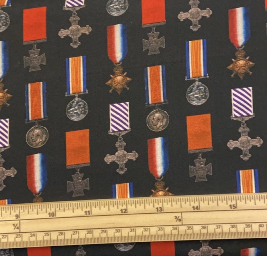 Fat Quarter Battle Remembering Medals Victorian Cross 100% Cotton Quilting Fabri