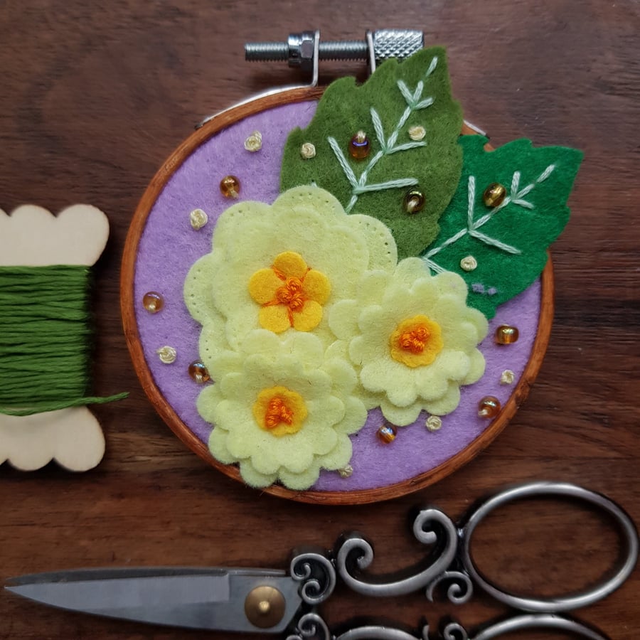 Whimsical Spring Garden handmade wall decoration keepsake, yellow flowers, lilac