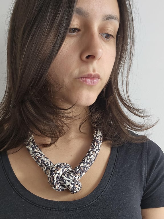 Chunky Leopard Print T-Shirt Yarn Necklace & Bracelet Set