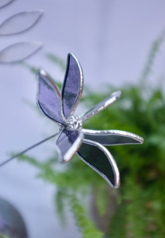 Stained Glass Flower - Handmade 3D Purple Clematis - Silver Finish