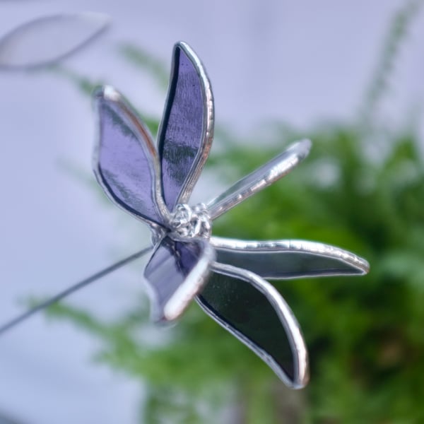 Stained Glass Flower - Handmade 3D Purple Clematis - Silver Finish