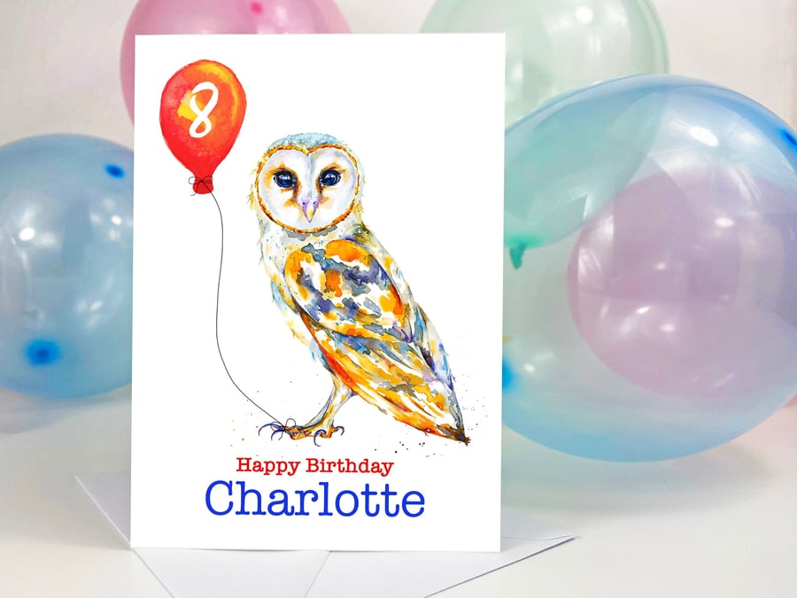 Personalised Barn Owl birthday card for him her, premium quality