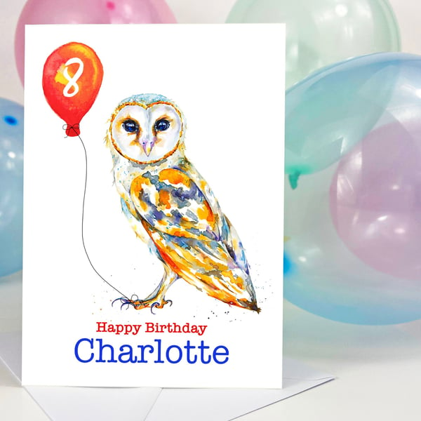 Personalised Barn Owl birthday card for him her, premium quality