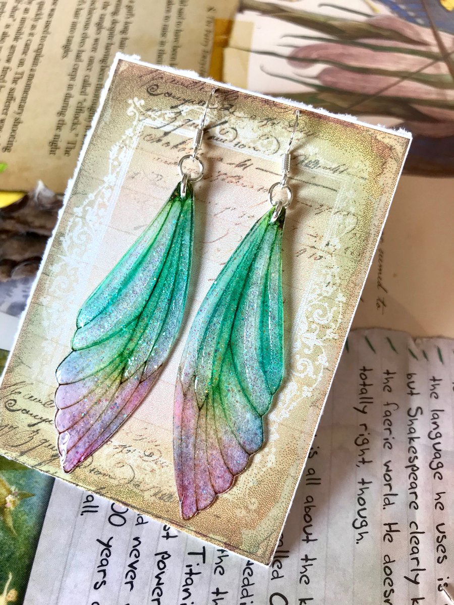 Large Pastel Coloured Sterling Silver Fairy Wing Earrings Style 2
