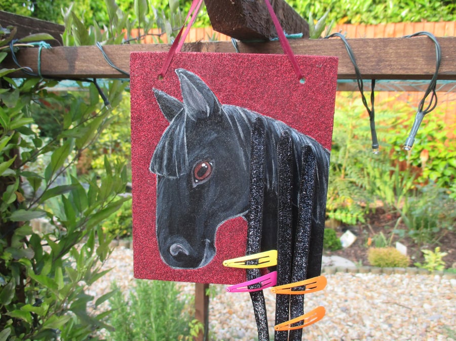 Horse Pony Hair Clip Bow Holder Organiser Original Art Painting Picture Gift 