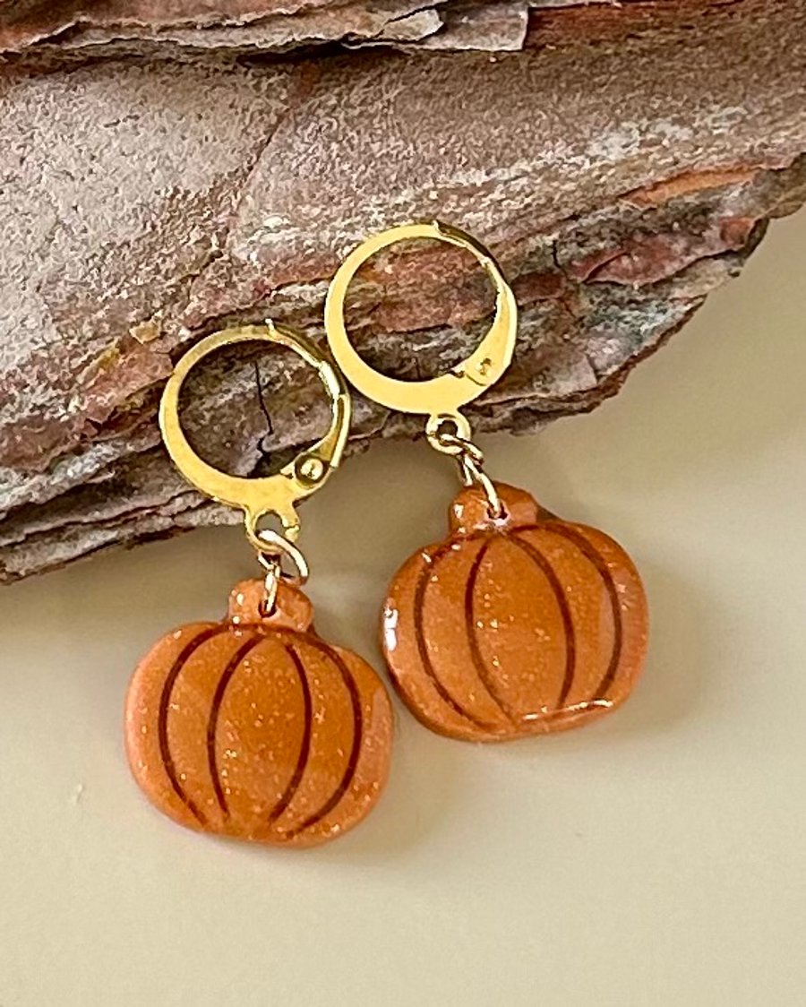 Halloween Earrings pumpkin huggie earrings - Folksy