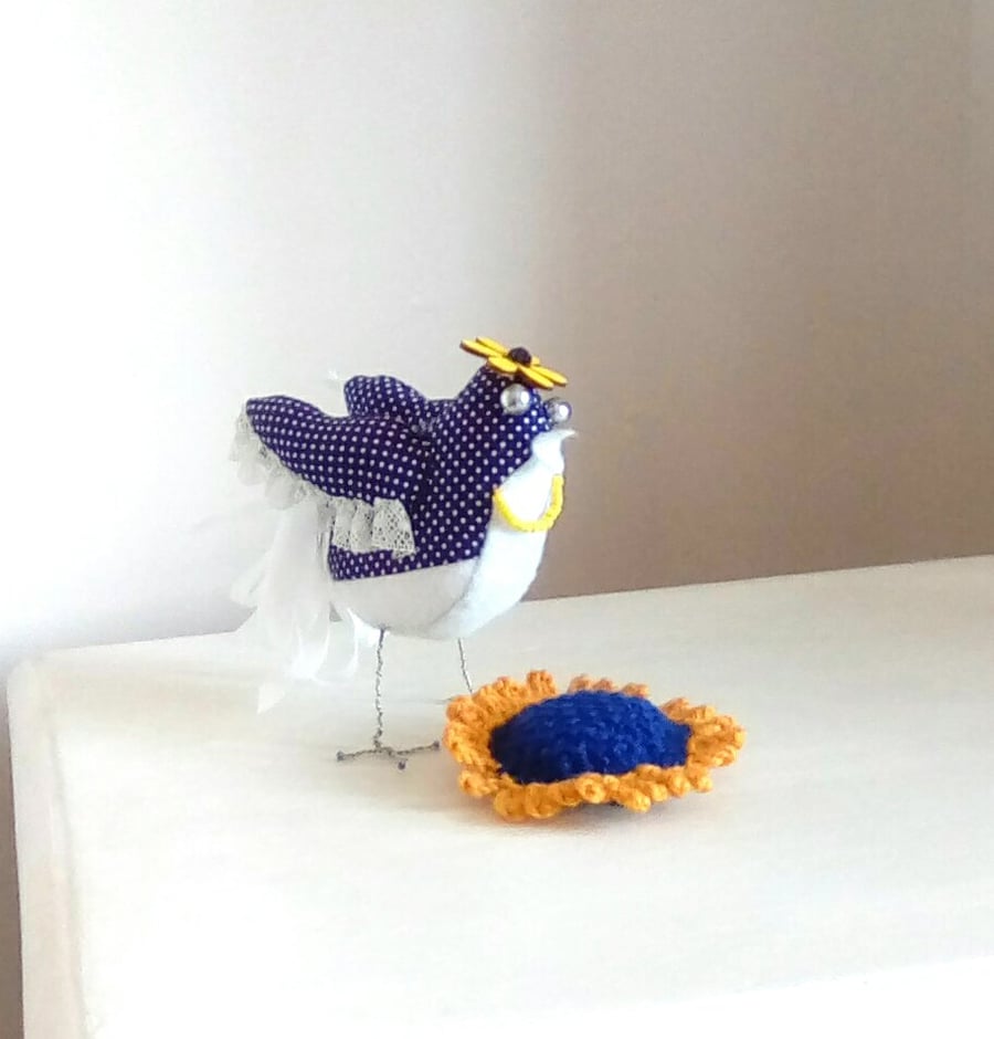 Textile Bird, Embroidered Bird, Bird Ornament, Textile Sculpture