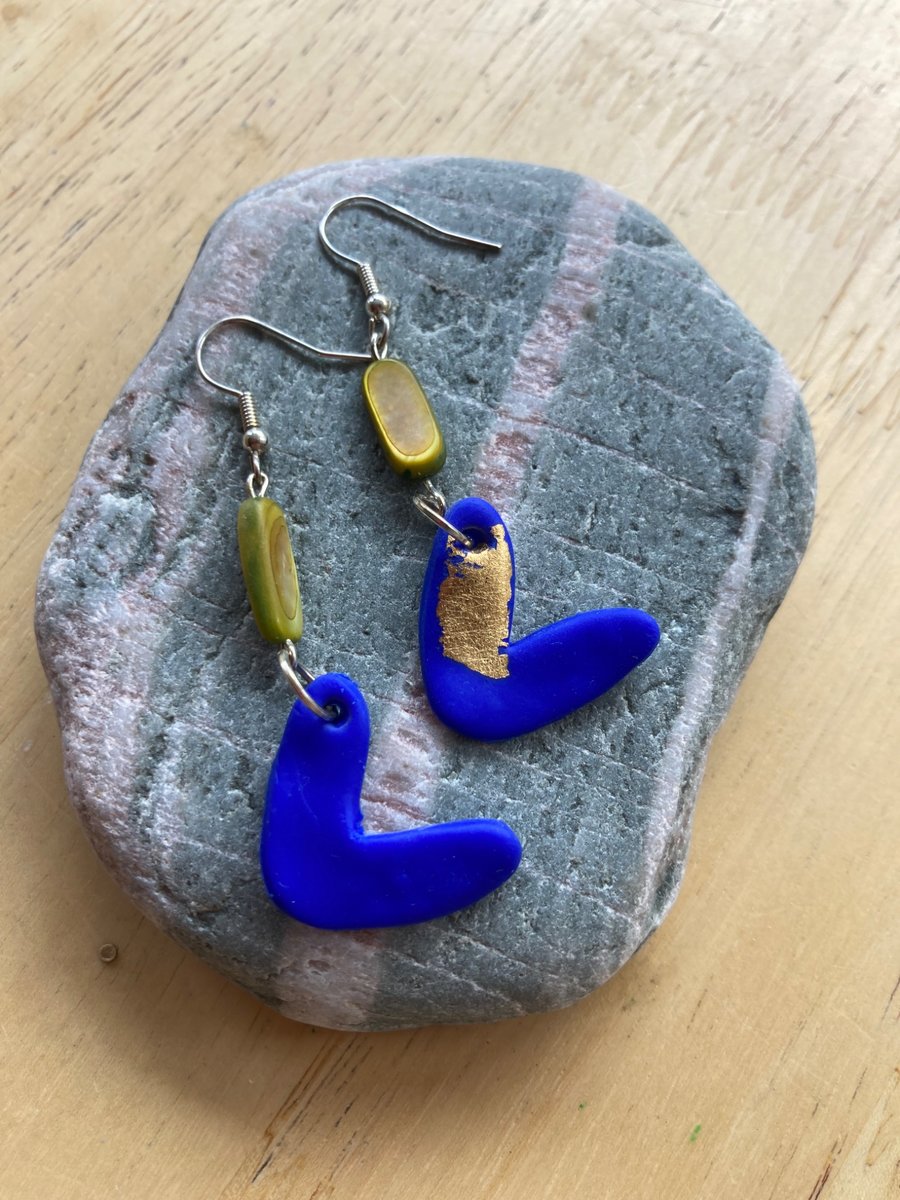 Polymer blue heart earrings