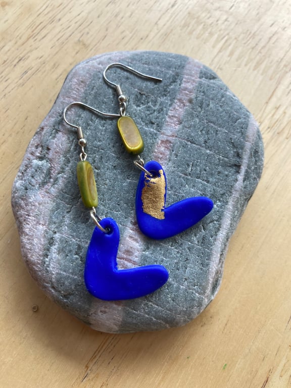 Polymer blue heart earrings