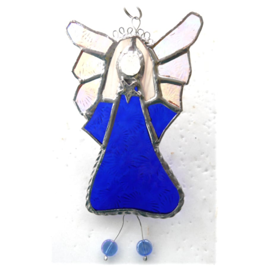 Angel Star Suncatcher Stained Glass Blue Handmade 020