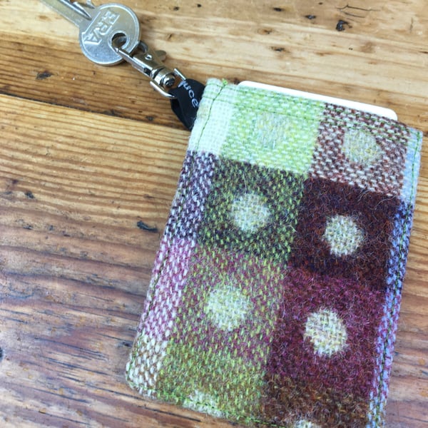 Card holder & key clip, travel, oyster card, earphone tidy - Spotted tweed wool