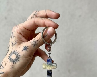 Minimalist Multi-Tone Stone Cross Keychain - Ritual-Craft Talisman