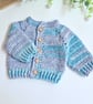 Newborn Crochet Baby Cardigan – Variegated Turquoise  - Image 3