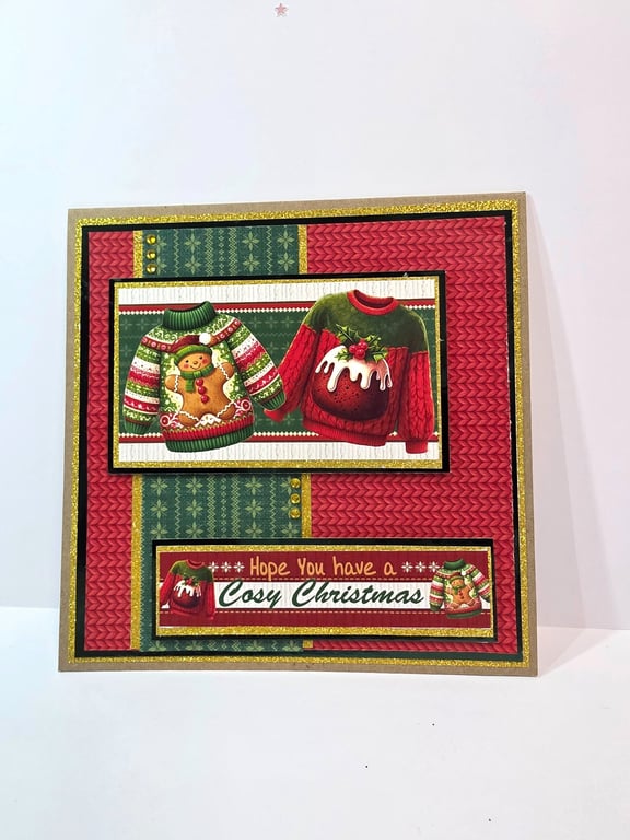 Handmade Cosy Christmas Card with Festive Christmas Jumpers