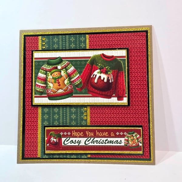 Handmade Cosy Christmas Card with Festive Christmas Jumpers