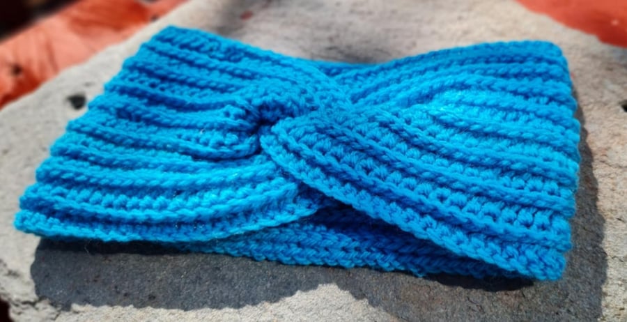 Blue Crochet Earwarmer.