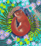 Sleepy Squirrel Original Mixed Media Animal Art Painting 