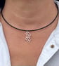 Leather choker necklace, Honeycomb pendant, Boho jewellery for women - Image 3
