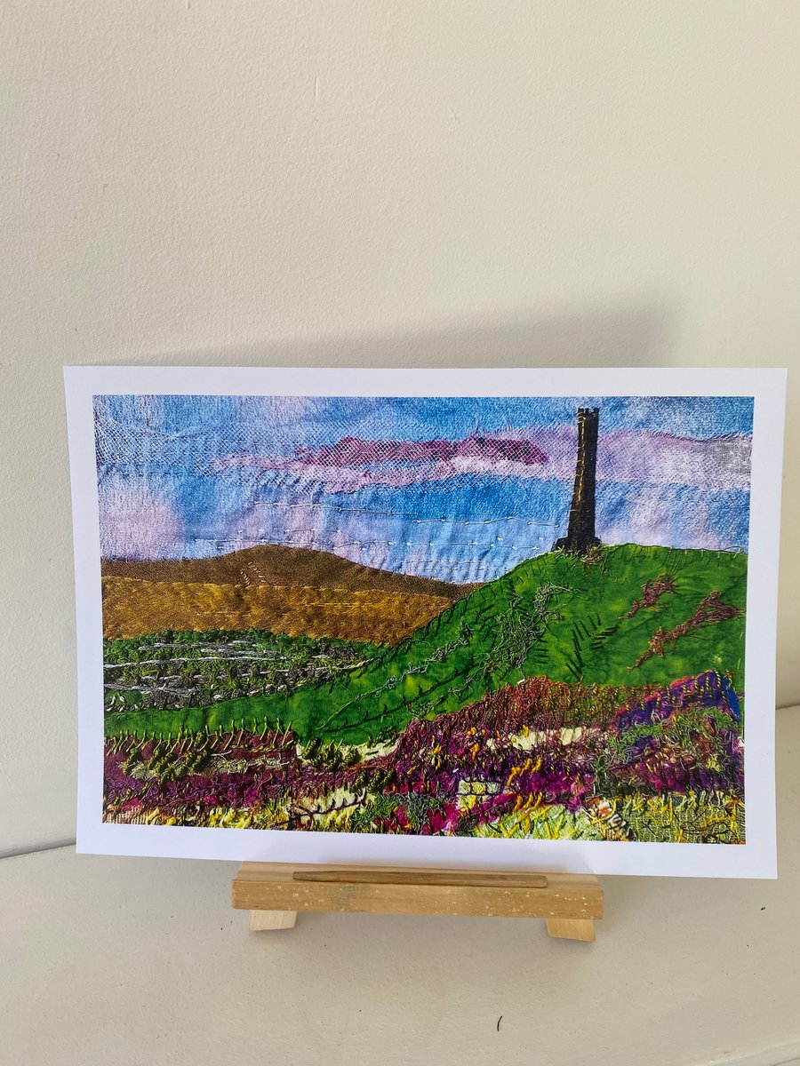 Walking the hills, an original stitched textile landscape print