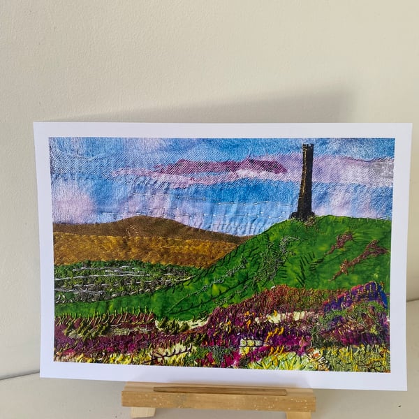 Walking the hills, an original stitched textile landscape print
