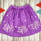 Summer Daisy Lilac Print Cotton Midi Skirt with Pockets